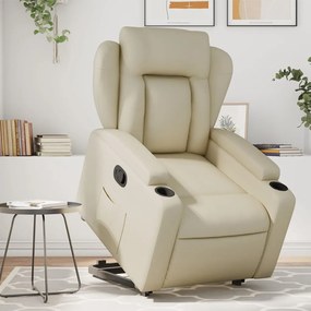 vidaXL Poltrona reclinável elevatória couro artificial cor creme
