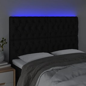 Cabeceira de cama c/ luzes LED tecido 160x7x118/128 cm preto