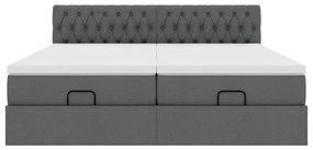 Estrutura de cama otomana com colchões tecido cinzento escuro