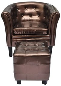 vidaXL Poltrona com apoio de pés couro artificial castanho