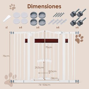 Porta para animais de estimação para aberturas de 74-104 cm com porta pequena 2 extensões Montagem sem perfuração Branca