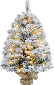 HOMCOM Árvore de Natal com Luzes LED 90 cm Árvore de Natal Artificial Nevado com 133 Ramos 14 Pinhas e Suporte de Metal Verde | Aosom Portugal