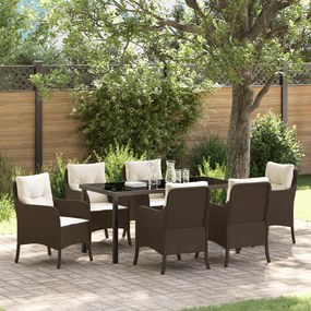 vidaXL Conjunto de Jantar de Jardim com Almofadas Marrom Vime Poliéster