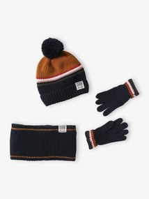 Conjunto gorro, gola snood e luvas, 2/3 anos azul medio