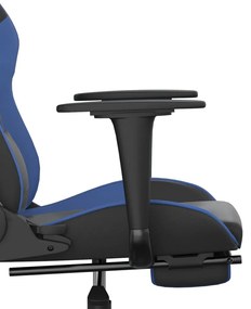 Cadeira gaming c/ apoio para pés couro artificial preto e azul