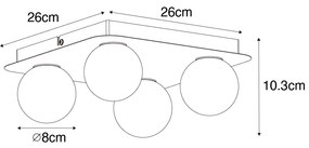 Candeeiro de teto moderno para casa de banho preto quadrado 4 luzes - Cederic Moderno