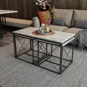 Conjunto de Mesas de Café Defne – Cinzento Claro e Preto – Medidas Gra