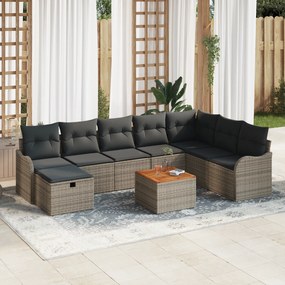 Conjunto de Sofá de Jardim com Almofadas Cinza Rattan de Polietileno