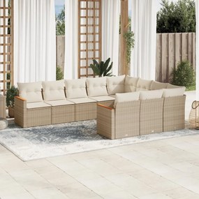 10 pcs conjunto de sofás p/ jardim com almofadões vime PE bege