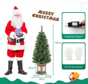 Árvore de Natal em vaso de 120 cm com 116 ramos 100 luzes LED 3 modos dinâmicos com controlo remoto verde e dourado