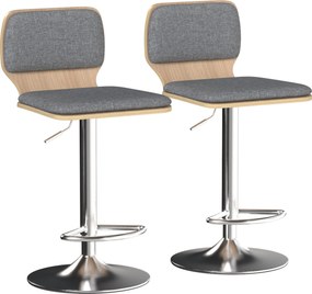 HOMCOM Conjunto de 2 bancos de bar cadeiras de bar ajustáveis em altura encosto apoio para pés giratório 360° 41x47,5x81-102cm cinza | Aosom Portugal