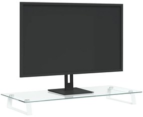 Suporte para monitor 80x35x8 cm vidro temperado e metal branco