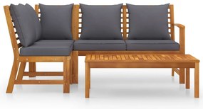 4 pcs conjunto lounge de jardim c/ almofadões acácia maciça