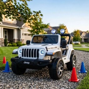 Carro infantil Jeep Wrangler, 12 volts, 4x4, telecomandado, , pneus de EVA, assento em pele branco