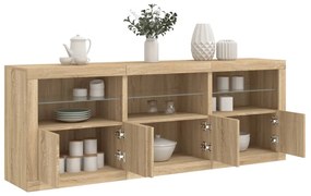 vidaXL Aparador com luzes LED 181,5x37x67 cm carvalho sonoma