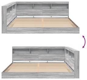 Cama com Estante Cinza Sonoma 180x200 cm Madeira Reconstituída
