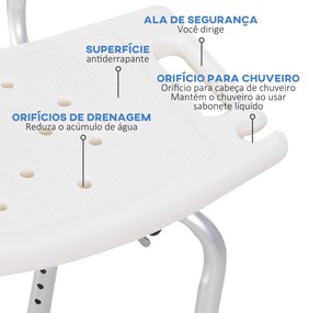 HOMCOM Cadeira para Duche Antiderrapante com Altura Ajustável em 8 Nív