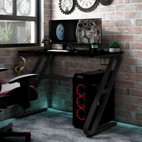 vidaXL Secretária de gaming c/ pernas em forma de ZZ 90x60x75 cm preto