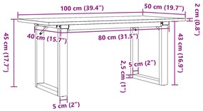 Mesa de centro estrutura em O 100x50x45cm pinho e aço