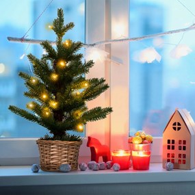 Árvore de Natal em vaso de madeira de 53 cm com 96 ramos, 20 luzes LED brancas quentes e temporizador verde