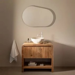 Conjunto De Móvel De Casa De Banho Em Madeira Vacry Castanho Acácia & Irregular Em Cimento Branco ↔︎40 Cm Fedro - Sklum