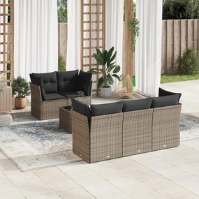 6 pcs conjunto sofás de jardim com almofadões vime cinzento