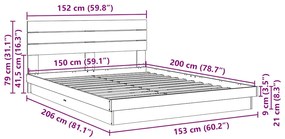Estrutura cama cabeceira sem colchão 150x200 cm maciça carvalho