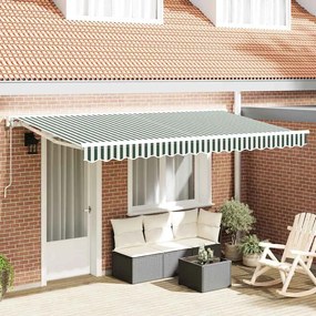 vidaXL Toldo Retrátil Verde e Branco 400x200 cm Alumínio e Poliéster
