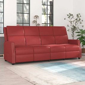 vidaXL Sofá reclinável de 4 lugares couro artificial vermelho tinto