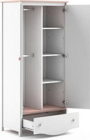 Roupeiro Velferi 109, Rosé, Branco, 186x85x52cm, Portas para roupeiro: Com dobradiças, Número de prateleiras: 3, Número de prateleiras: 3