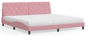 vidaXL Cama com colchão 200x200 cm veludo rosa