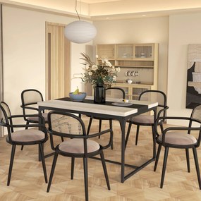 Mesa de jantar para 6 pessoas 120 x 89 x 75,5 cm (CADEIRAS NÃO INCLUIDAS), estilo industrial em metal preto e cor madeira