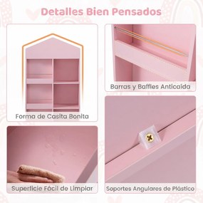 Estante infantil de madeira com 64 x 30 x 116 cm, em forma de casinha para bonecas, com compartimentos, para quarto de bebé, Rosa