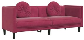 2 pcs conjunto de sofás com almofadas veludo vermelho-tinto