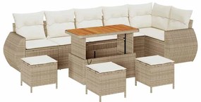 Conjunto de Sofá de Jardim de 10 Peças com Almofadas Bege Rattan Polié
