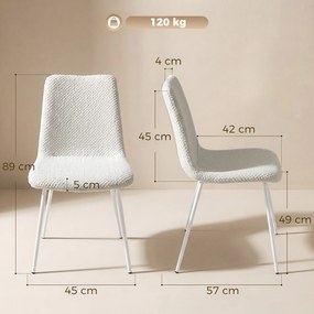 Conjunto de 2 Cadeiras de Jantar em Veludo (MESA NÃO INCLUIDA) com Assento e Encosto Acolchoados e Pés Metálicos Branco