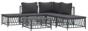 6 pcs conjunto lounge de jardim com almofadões aço antracite