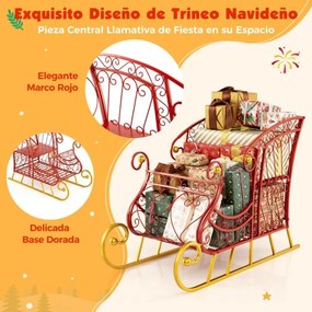 Cesto de Natal em Metal desenho Trenó de 2 Níveis para Presentes do Pai Natal Carrinho Trenó Decorativo Decoração Natal Vermelho