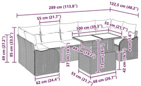Conjunto de sofá de jardim de 8 peças com almofadas bege em rattan pol