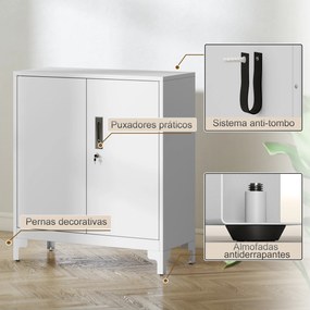 Armário de Arrumação Metálico Armário de Escritório com 2 Portas Arquivador para Escritório 80x35x91 cm Branco
