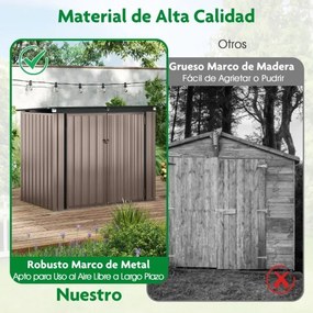 Abrigo Jardim com fechadura e aberturas duplas, 2 portas, estrutura em metal para pátio, 172 x 95,5 x 130 cm, cinzento claro