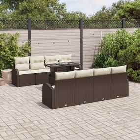 vidaXL Conjunto de Sofá de Jardim de 9 Peças com Almofadas Castanho Rattan Poliéster