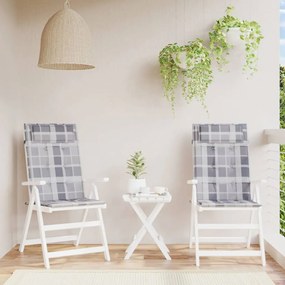 vidaXL Almofadões cadeira encosto alto 2pcs tecido oxford xadrez cinza
