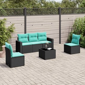 vidaXL 6 pcs conjunto de sofás p/ jardim c/ almofadões vime PE preto