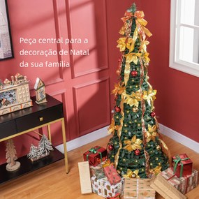 Árvore de Natal Dobrável 180 cm Árvore de Natal Artificial com Luzes LED e Decorações Pré-Instaladas  Ø60x180 cm Verde