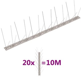 149131 vidaXL Conjunto 20 picos pássaros e pombos 4 filas 10m aço inoxidável