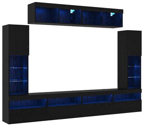 Unidade de TV com 8 Peças e LED Carvalho Preto em Madeira Projetada