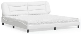 vidaXL Cama com colchão 200x200 cm couro artificial branco