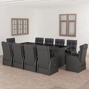 vidaXL 11 pcs conjunto jantar exterior com almofadões vime PE preto