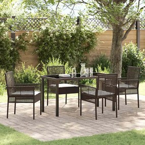 vidaXL Conjunto de Jantar para Jardim de 5 Peças com Almofadas Castanho de Vime